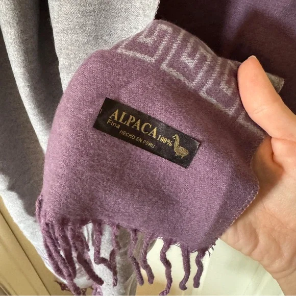 Alpaca Reversible Soft Wool Fringe Long Scarf - Picture 2 of 4